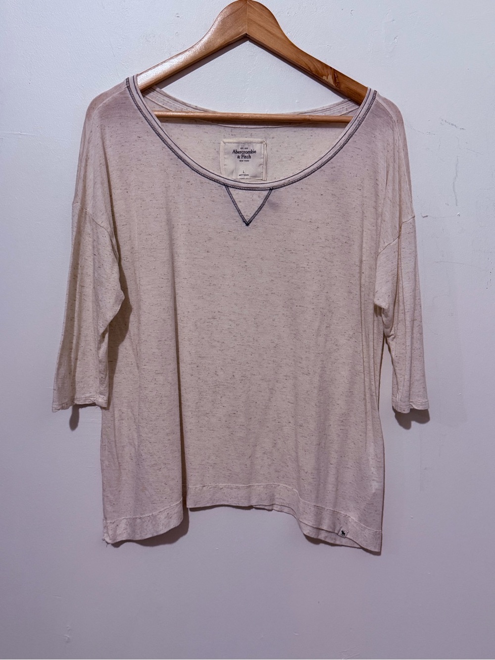 Abercrombie & Fitch Women's Cream Scoop Neck Long Sleeve Top